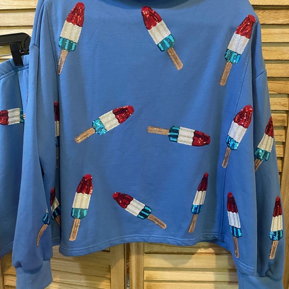 Queen of Sparkles Blue Bomb Pop Collared Sweatshirt and Shorts Outfit - Picture 3 of 9